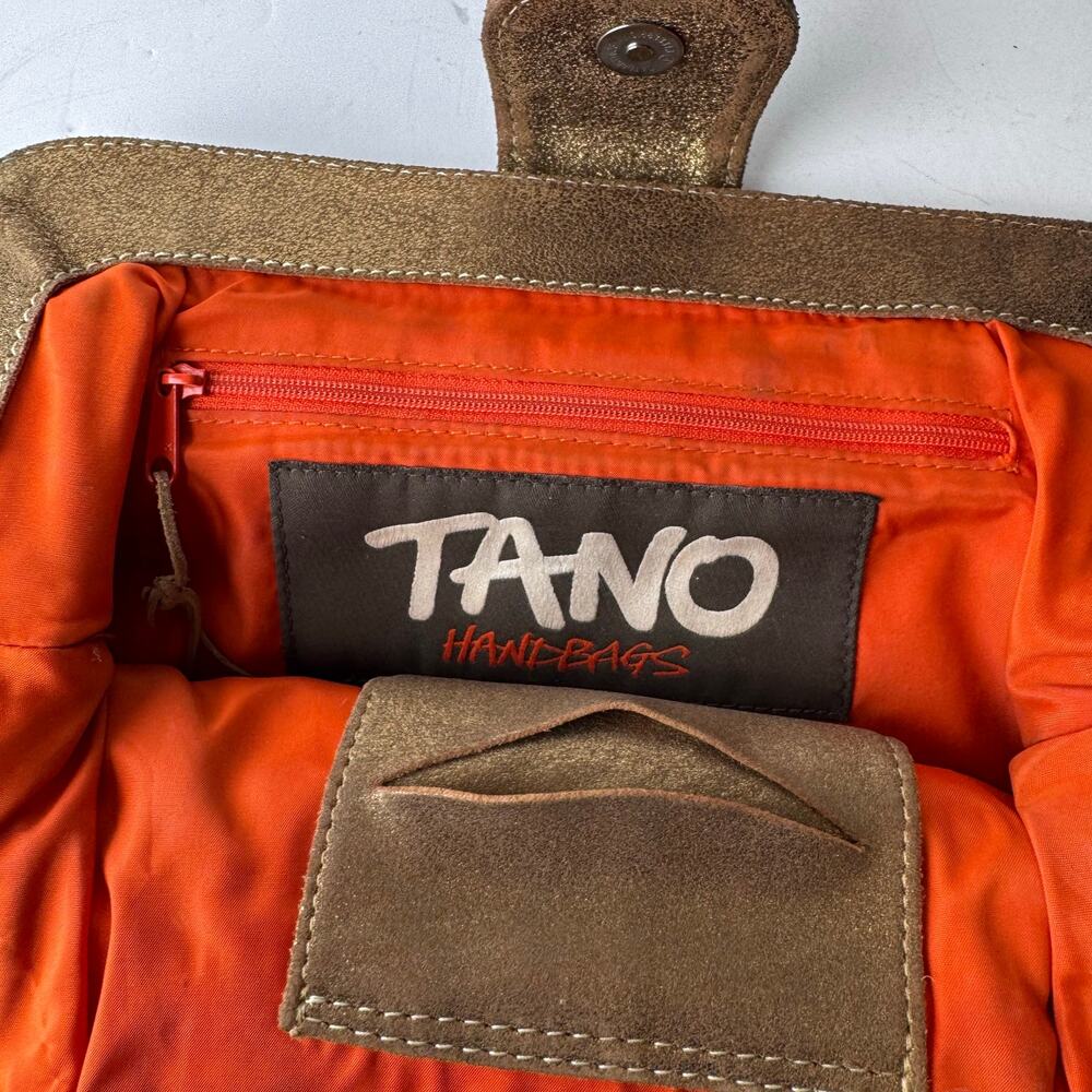 Tano Handbags Metallic Gold Suede Leather Frame Clutch Magnetic Snap